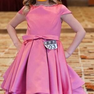 Elegant Pink Kids Dress Pageant Interview, Speech Casual